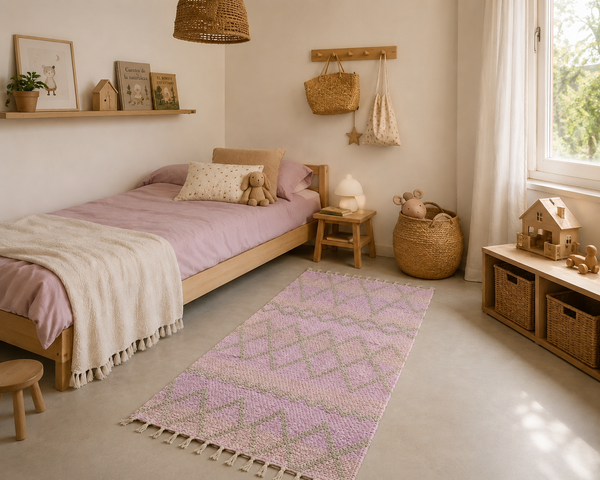Tapis andalou Armonia rose clair en jute reversible