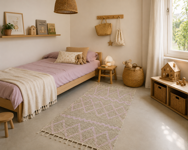 Tapis andalou Armonia  réversible rose clair en jute 